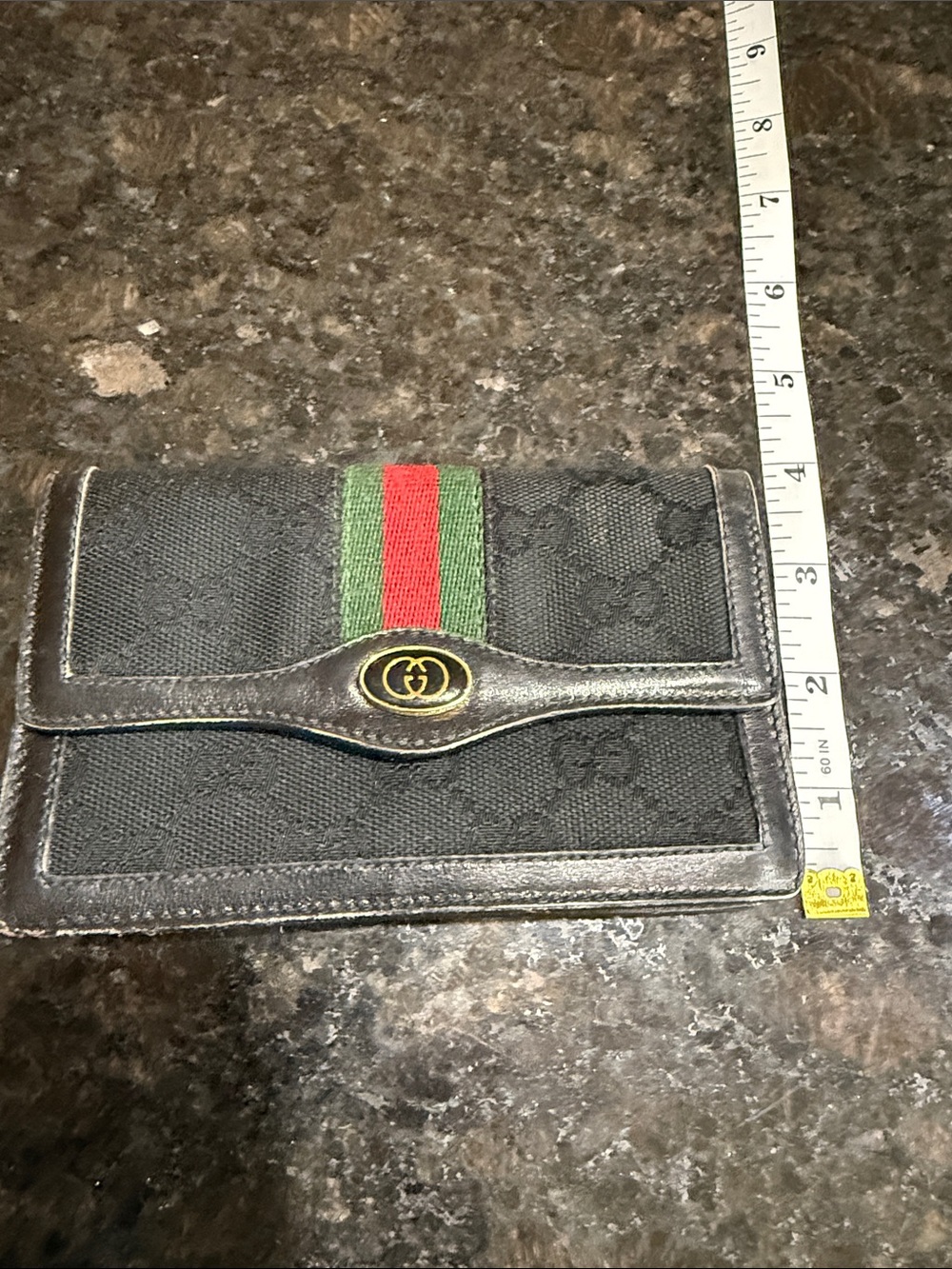 Gucci Black Canvas Wallet with Red and Green Stripe